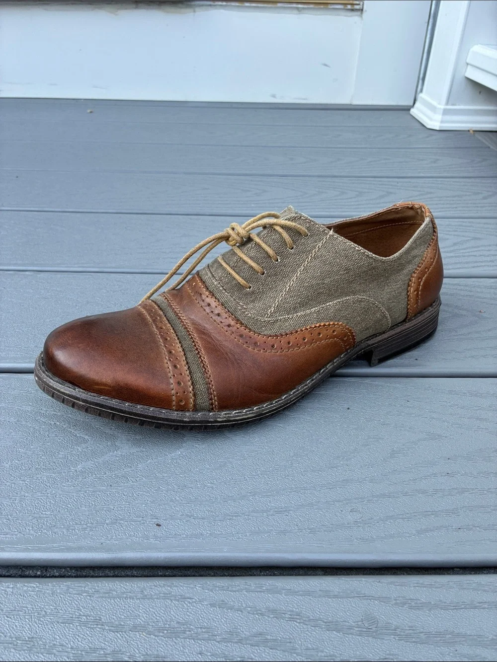 Steve Madden Camrin Wingtip Oxford Shoes Leather Canvas Upper Brown Size 10